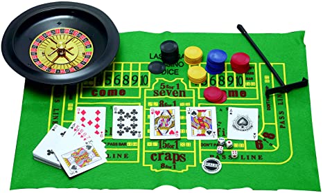 5 in 1 Casino Games Set Roulette,Poker, Black Jack, Craps, has Chips,Mats, Dices, Cards,