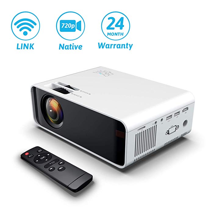 Wireless Projector, YONTEX WIFI 4500Lumes 720P Home Cinema Projector 1080P Support with Speaker, Directly Connect with Phone, Tablet, PC and Laptop, Compatible with HDMI VGA AV USB SD, White