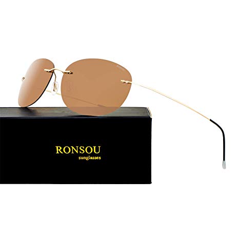 Ronsou Ultra-light Rimless Pure Titanium Colorful Fashion Polarized Sunglasses for Men and Women
