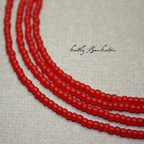 Frosted Red Seed Bead Necklace, Etched Red Bead Necklace, Red Layering Necklace, Dainty Red Necklace, Long Red Necklace, Kathy Bankston