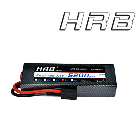 HRB 5200mAh 7.4V 2S 50C LiPo Battery Hard Case with Traxxas Plug for RC Car,Trucks, Boat