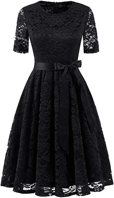 DRESSTELLS Short Scoop Bridesmaid Floral Lace Dress Cocktail Formal Swing Dress