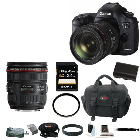 Canon EOS 5D Mark III DSLR Camera Kit with Canon EF 24-70mm f/4L IS USM Lens   32GB Memory Card   All in One High Speed Card Reader   Deluxe Accessory Kit
