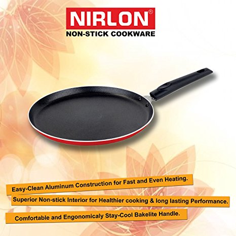 Nirlon Classic Range Dosa Flat Dosa Tawa Aluminum Nonstick Cookware 28Cm Thickness - 2.6Mm Red/Black