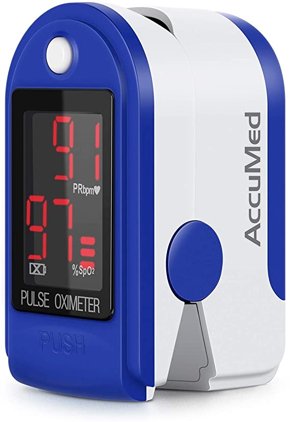 AccuMed CMS-50DL Fingertip Pulse Oximeter Blood Oxygen SpO2 Sports and Aviation Fingertip Monitor w/Carrying case, Lanyard Silicon Case & Battery (Blue)