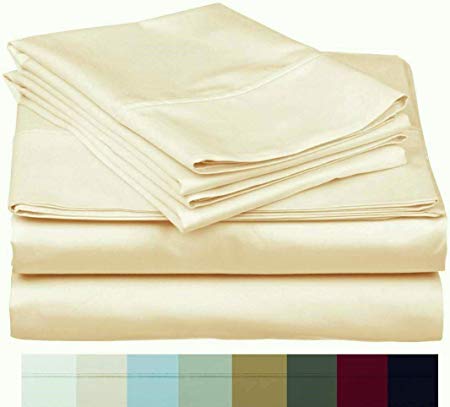 The Bishop Cotton 100% Egyptian Cotton 800 Thread Count 4 PC Solid Pattern Bed Sheet Set Italian Finish True Luxury Hotel Collection Fits Up to 16 Inches Deep Pocket (Cal-King, Ivory).