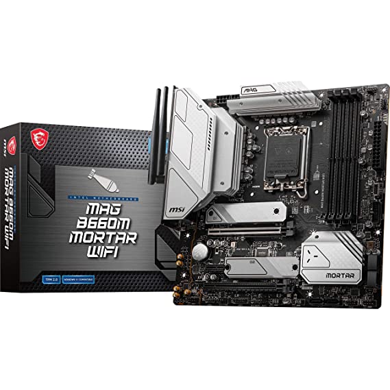 MSI MAG B660M Mortar WiFi Motherboard, Micro-ATX - Supports Intel 12th Gen Core Processors, LGA 1700 - DDR5 Memory Boost 6200 MHz/OC, PCIe 4.0 & 3.0 x16 Slots, 2 x M.2 Gen4 Slots, Wi-Fi 6E