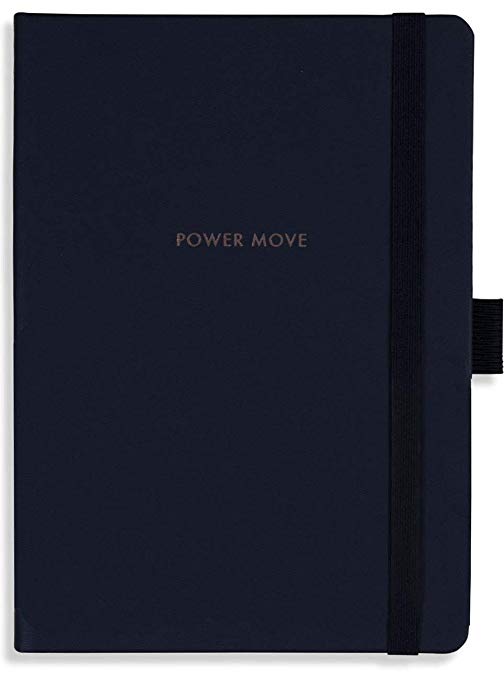 TDP Journal Notebook, Dotted, A5, Vegan Leather Hardcover, 120gsm, 183 Numbered Pages, Pen Holder, Back Pocket - Power Move, Navy
