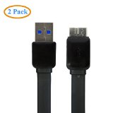 Galaxy S5 USB 30 Cable3 Feet Flat Charging Data Cablefor Samsung Galaxy S5 Galaxy Note 3 - Superspeed USB to Micro-B Black2 Cables Included