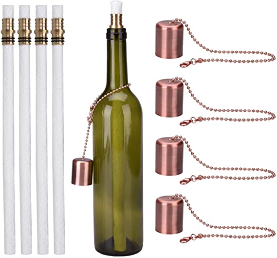 eLander Browill Wine Bottle Torch Kit 4 Pack, Includes 4 Red Antique Copper lamp Cover, Long Life Torch Wicks,and Brass Wick Mount - Just Add Bottle for an Outdoor Wine Bottle Light