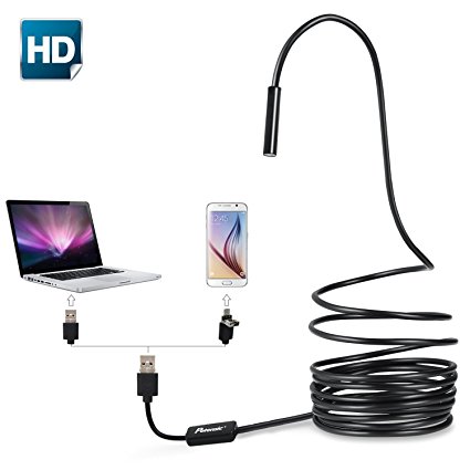 USB Endoscope, Potensic 2 in 1 Semi-rigid Borescope Inspection Camera 2.0 Megapixels CMOS HD Waterproof Snake Camera with 6 Adjustable Led Light - (7 Meter)