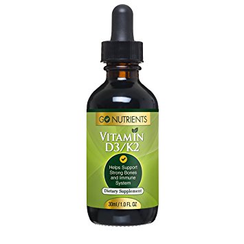 Vitamin D3 with K2 Liquid Drops - Go Nutrients Daily Liquid Vitamin Supplement That Strengthens Bones and Teeth - Boost Immune System - High Potency and Max Absorption - 1 oz