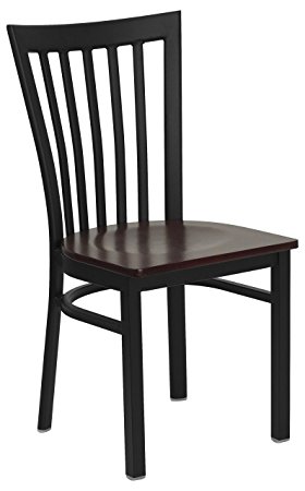 Flash Furniture 2 Pk. HERCULES Series Black School House Back Metal Restaurant Chair - Mahogany Wood Seat