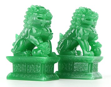 Wealth Porsperity Pair of Fu Foo Dogs Guardian Lion Statues   Free Set of 10 Lucky Charm Ancient Coins on Red String,Best Housewarming Congratulatory Gift to Ward Off Evil Energy,Feng Shui Decor