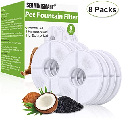 SEGMINISMART Pet Fountain Filter,Cat Water Fountain Filter,Carbon Replacement Filters for Pet Fountain,Cat and Dog Automatic Flower Water Dispenser(Pack of 8)