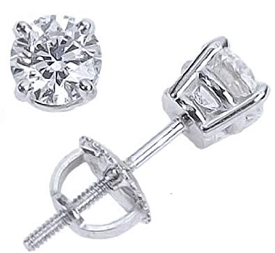 2/3 Carat Solitaire Diamond Stud Earrings Round Brilliant Shape 4 Prong Screw Back (I-J Color, I2 Clarity)