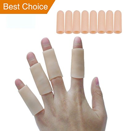 Sumifun Fingers Protector – Silicone Toe Tube Protector Adult Finger Brace Splint Sleeve for Basketball, Tennis,Baseball (4 Pairs Long, Nude)