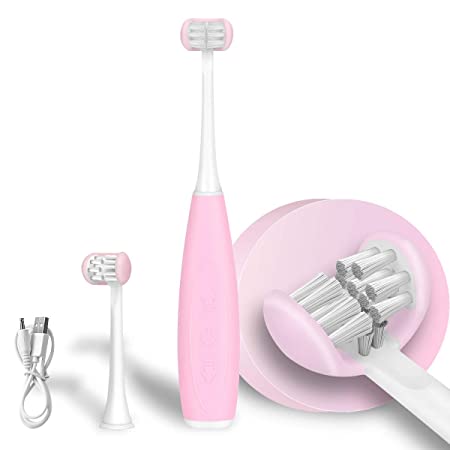 Triple Best Kids Sonic Toothbrush,Rechargeable 32000 VPM Tooth Brush,Patented 3 Brush Head Design,Angled Bristles Clean Each Tooth,for Kids 3  (Pink)