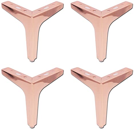 Antrader 6-Inch Height Modern Iron Furniture Sofa Legs Rose Gold Plating Polished Table Cabinet Cupboard Feet, Set of 4