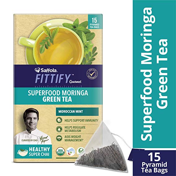 Saffola FITTIFY Gourmet Superfood Moringa Green Tea - 37.5 g (Moroccan Mint, 15 Sachets)