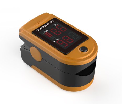 Santamedical Generation 2 Fingertip Pulse Oximeter Oximetry Blood Oxygen Saturation Monitor with carrying case batteries and lanyard - Orange