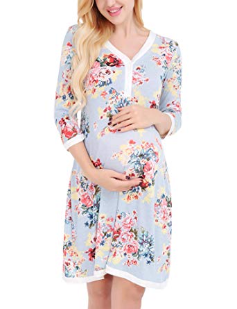 Monrolove Women's Maternity Pregnancy Floral Dress Nursing Nightgowns Breastfeeding Sleepwear