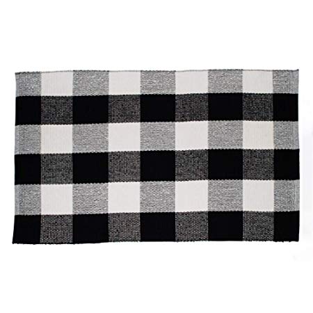 Winwinplus 100% Cotton Plaid Rugs Black/White Hand-woven Checkered Carpet Washable Rag Throw Rugs,23.6''x35.4'',black and white rugs for living room/kitchen