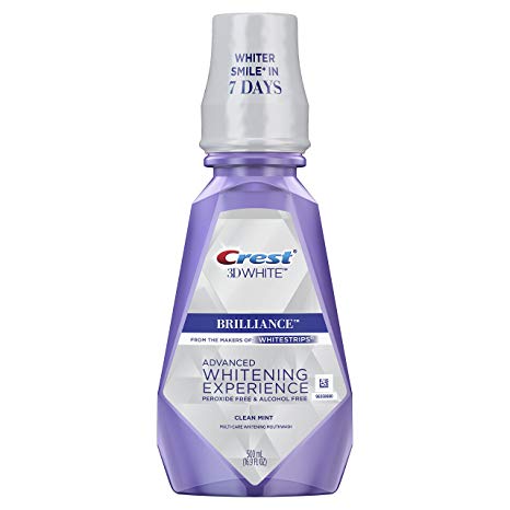 Crest 3D White Brilliance Alcohol Free Whitening Mouthwash Clean Mint 16.9 Fluid Ounce (Packaging May Vary)