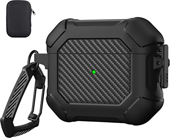 Maxjoy for Airpods 3 Case Cover, Airpods 3 Protective Case with Lock Gen 3 Military Hard Shell Rugged Shockproof Cover with Keychain Compatible with Apple Airpods 3rd Generation 2021, Black