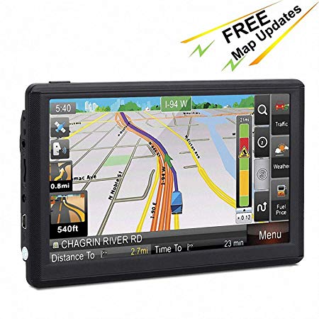 Car GPS, 7 inch Portable 8GB Navigation System for Cars, Lifetime Map Updates, Real Voice Turn-to-Turn Alert Vehicle GPS Sat-Nav Navigator, On-Dash Mount, Sun Shade