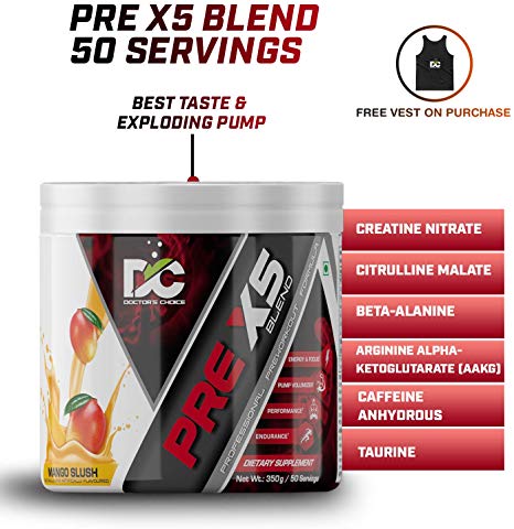 Doctor's Choice PRE-X5 Blend Professional Pre-Workout Formula 350g [50 Servings - Mango Slush]