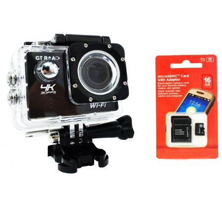 GT ROAD Utra HD 4K Wifi Sports Action Camera Dvr with 170 Degree Utra-wide Angle Lens 2.0 Inch LCD Waterproof 30 Feet（30M)  16GB TF Card as a gift Included