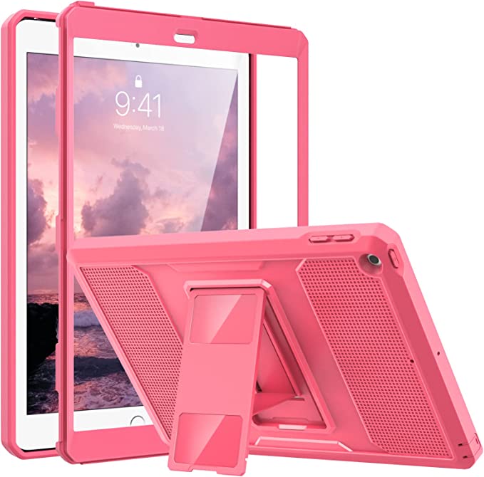 MoKo Case Fit 2018/2017 iPad 9.7 6th/5th Generation - [Heavy Duty] Shockproof Full Body Rugged Hybrid Cover with Built-in Screen Protector Compatible with Apple iPad 9.7 Inch 2018/2017, Watermelon Red