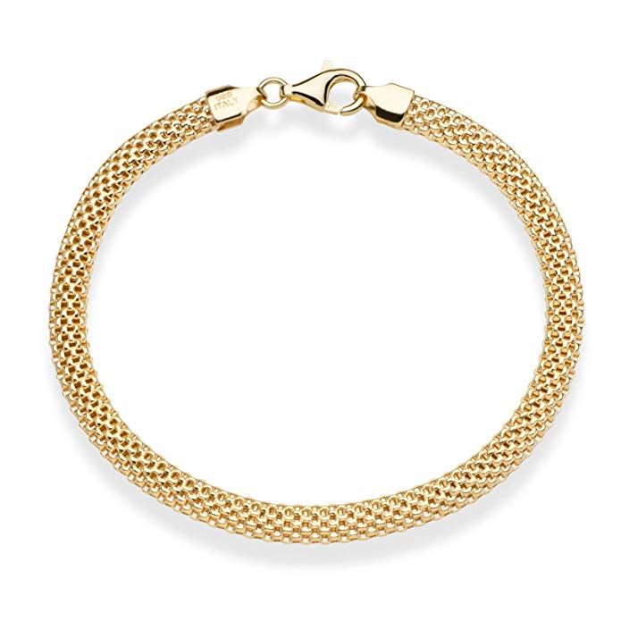 MiaBella 18K Gold Over Sterling Silver Italian 5mm Mesh Link Chain Bracelet for Women 6.5"-7"-7.5"-8"