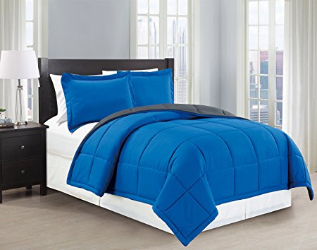 Mk Collection Reversable Blue/grey Down Alternative Comforter Set 3pc Full/queen