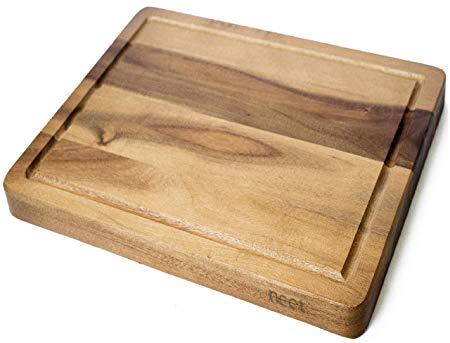 Large Acacia Cutting Board - 17" x 13.5" x 1.5" inch - Juice Groove Reversable With Cut Out For Cheese & Crackers Or Charcuterie - Wooden Serving Platter - Thick - Wooden Butcher Block - Extra Large