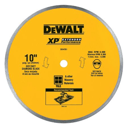 DEWALT DW4761 10-Inch Wet Cutting Continuous Rim Saw Blade with 5/8-Inch Arbor for Ceramic or Tile