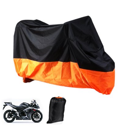 XXL Motorcycle Motorbike Waterproof Dustproof UV Protective Breathable Cover Outdoor Oragen/Black w/ Carry Bag