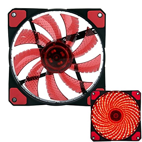 niceEshop(TM) 3-Pin/4-Pin 120x120x25mm LED Quiet Edition High Airflow Low Noise High PressureFan Single Pack 30-RLED Mini Cooling Cooler Fan, Red