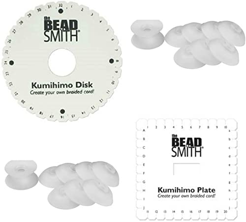 Kumihimo Kit, 6 Inch Round, 6 Inch Square Disk Plus 16 Bob-eez Bobbins AND Kumihimo Instructions   project directions! Starter Set. KD605, KD604, Bob1