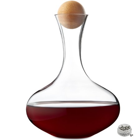 Andrew James Wine Decanter and Aerator with Solid Oak Stopper and Stainless Steel Cleaning Balls