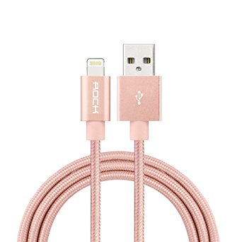 [Apple MFI Certified] Rock® 6ft/180cm Nylon Braided Tangle-Free Aluminum Casing 8-pin Lightning to USB Sync/Charger Cable for iPhone 7/7 Plus/6s/6s Plus/6/6 Plus/SE/5S, iPad 4/Pro/Air/Mini - Rose Pink