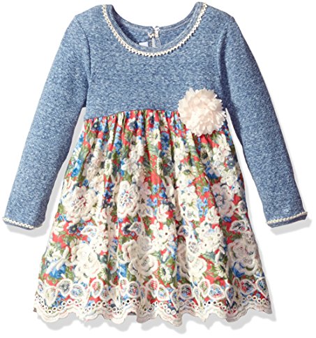 Bonnie Jean Girls' Knit Floral Printed Voile Scallop Border Dress