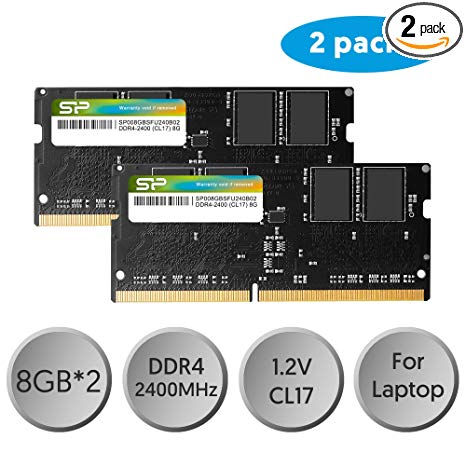 Silicon Power 16GB Kit (2 x 8GB) DDR4-RAM-2400MHz (PC4 19200) 260Pin 1.2V CL17 Non ECC Unbuffered SODIMM-Laptop Memory