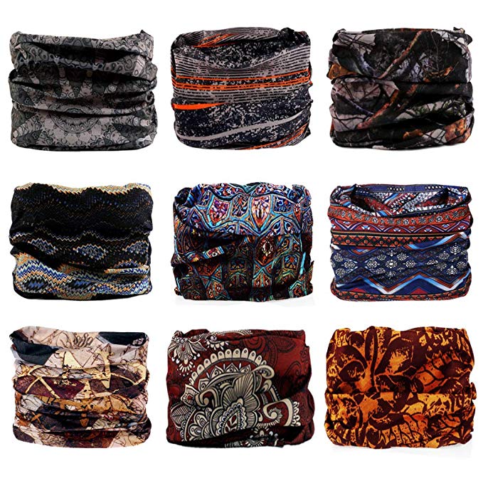 Godspeed Headwear, Headwrap 9-Pack Headband & Bandanna 16-in-1 Multifunctional Telescopic Seamless Scarf Facemask for Outdoor Leisure Activities