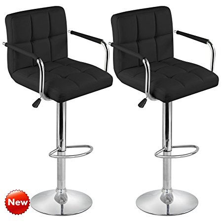 Popamazing Swivel Bar Kitchen Breakfast Bar Stools Chair for Kitchens Set of 2 with Backs and Arms (Black)