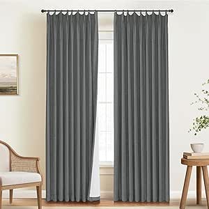 INOVADAY 100% Blackout Curtains for Bedroom, Pinch Pleated Linen Blackout Curtains 108 Inch Length 2 Panels Set,Thermal Room Darkening Linen Curtain Drapes for Living Room,W40 x L108, Flagstone