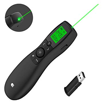 Presentation Remote with Green Laser, Wireless Presenter Laser Pointer, Presentation Clicker LCD Display with Timer Rechargeable PPT PowerPoint Clicker for Office Teacher