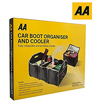 Car Boot Organiser & Cooler Bag - AA Travel Essentials Boot Tidy Storage Folding Boxes Fully Collapsible & Portable Car Storage Accessory