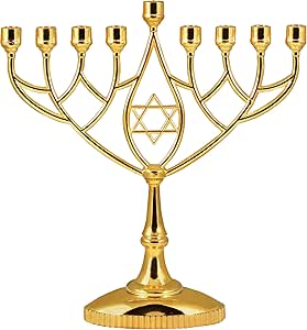 Zion Judaica Classic Gold Geometric Menorah Chanukiah 9" Silver Plated Chanukah Candle Minorah Fits Standard Hanukkah Candles Traditional Shape Chanukkah Menora - Gold